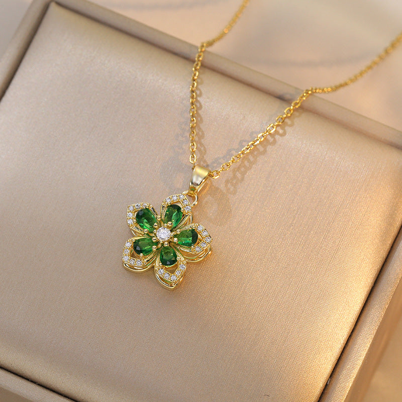Ins Rhinestones Flowers Necklace Fashion Unique Rotatable Necklace Women's Pendant Jewelry