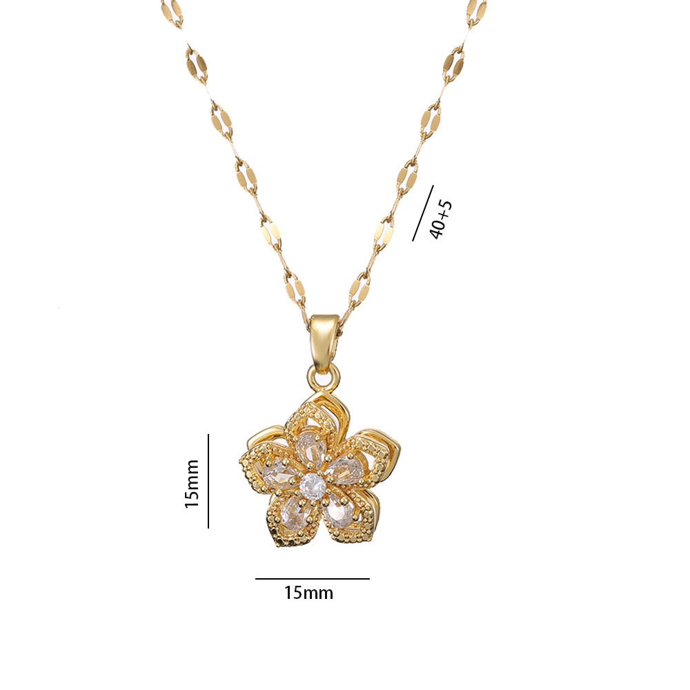 Ins Rhinestones Flowers Necklace Fashion Unique Rotatable Necklace Women's Pendant Jewelry