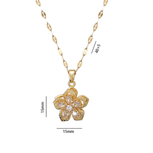 Ins Rhinestones Flowers Necklace Fashion Unique Rotatable Necklace Women's Pendant Jewelry
